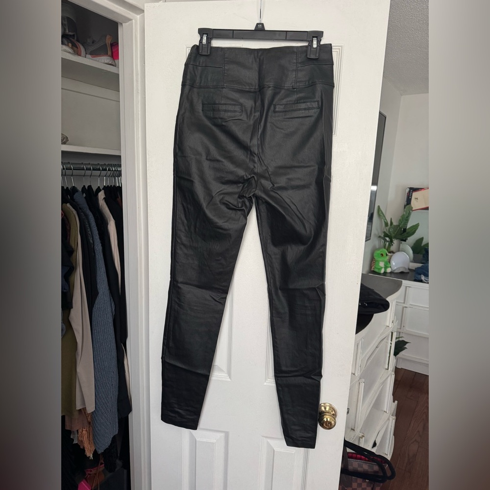 Black High-Waisted Leather Pants - Picture 3 of 3
